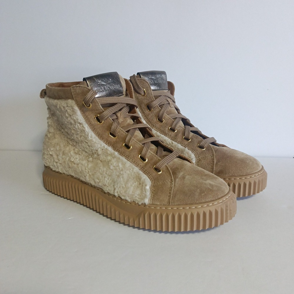 Violet Blanche Women's Size US 8.5 Brown Suede Beige Faux Shearling Hiking Boots